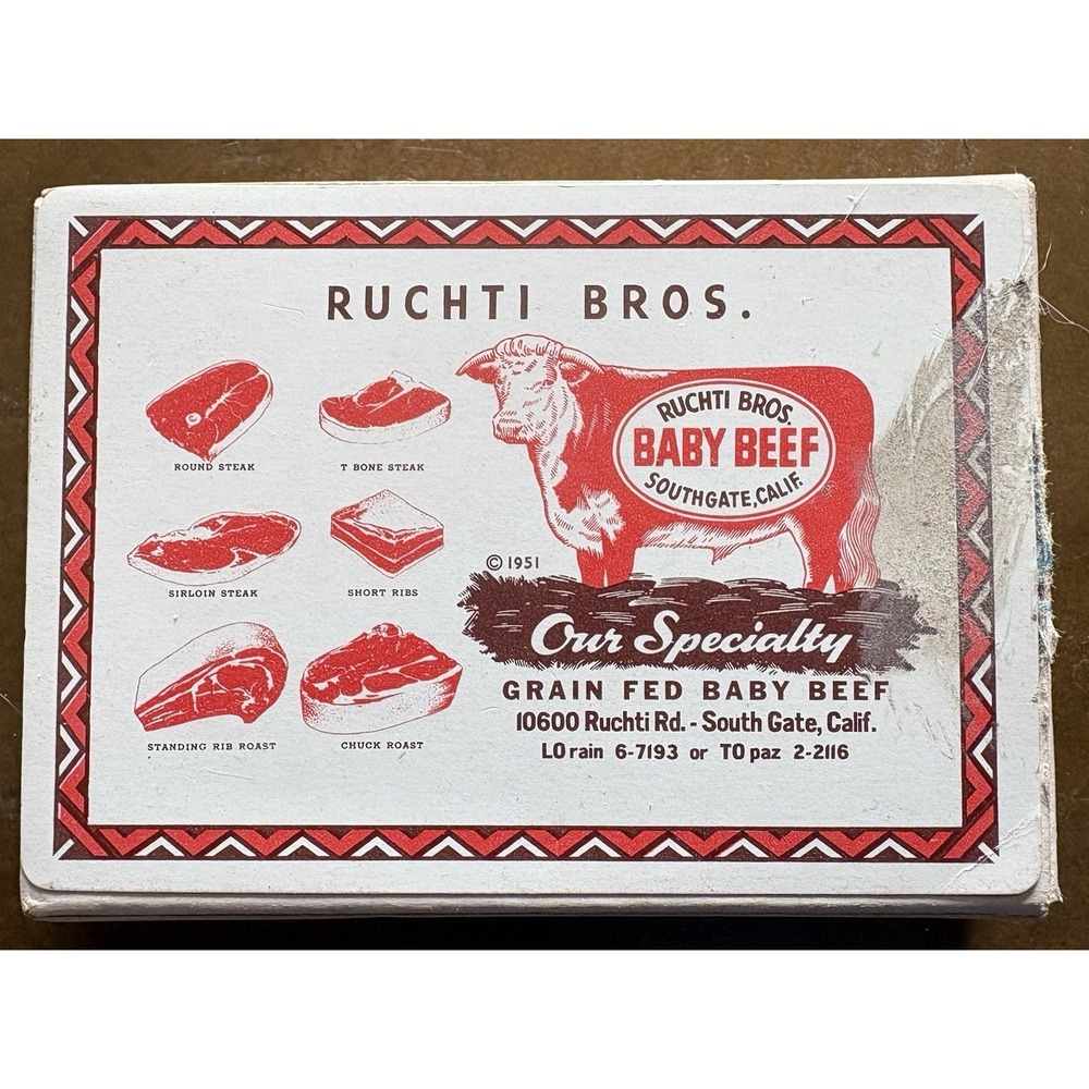 VTG "RUCHTI BROTHERS" Beef Butcher‎ Design Playing Cards 1950's South Gate CA